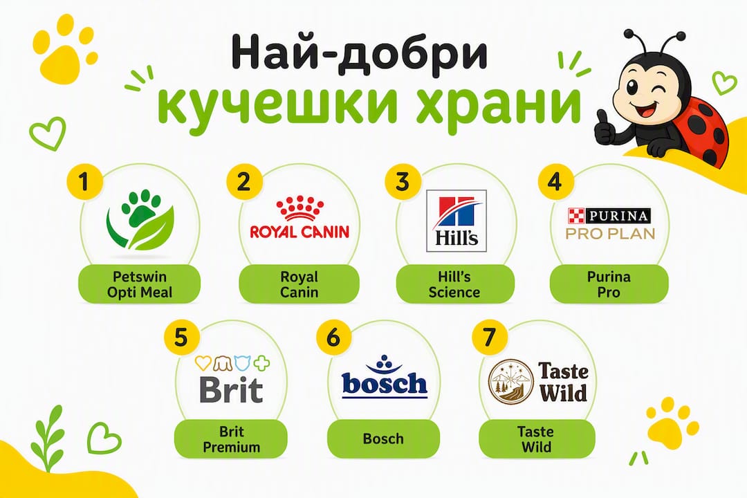 Сравнителна инфографика на най-добрите кучешки храни за 2026 година