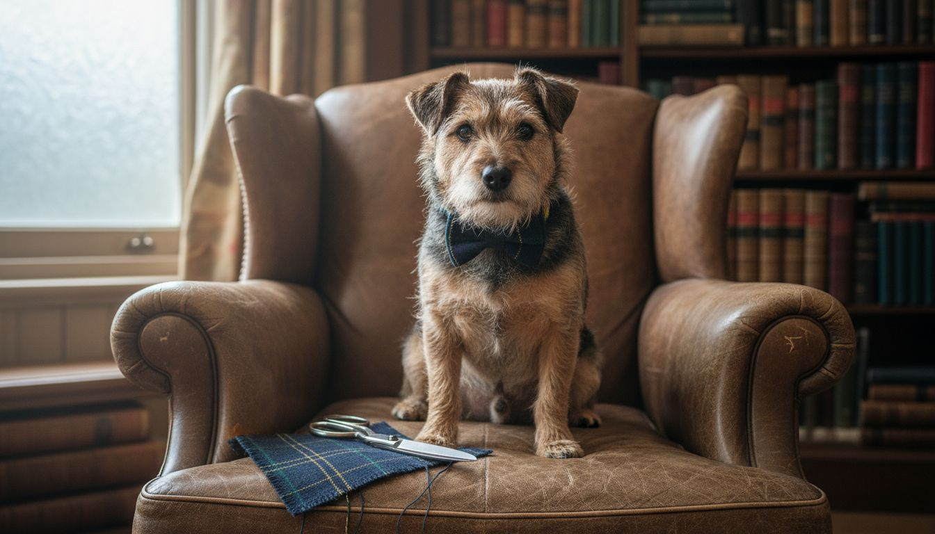 Terrier wearing Harris Tweed tartan bow tie