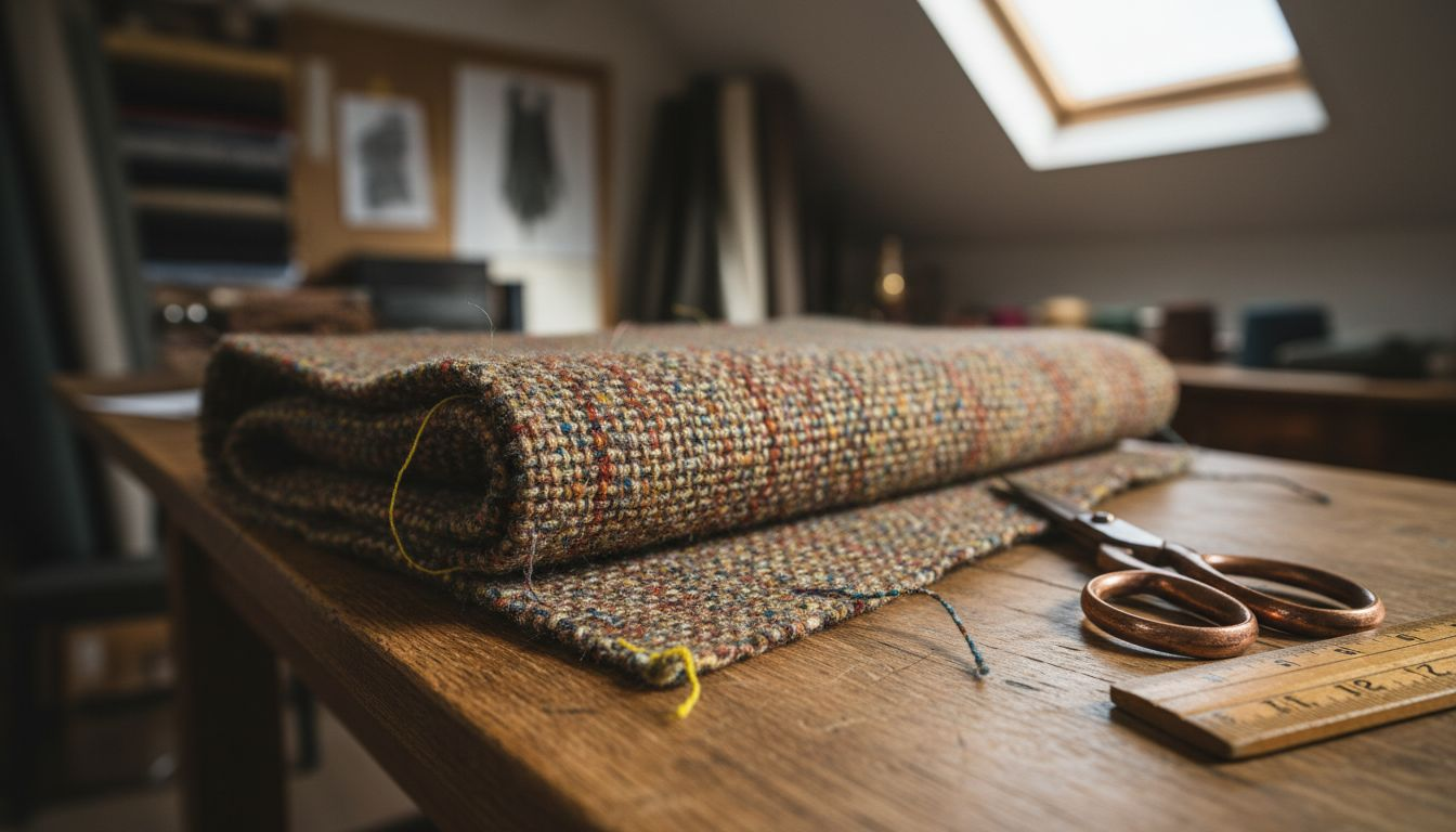 Folded Harris Tweed textile showing weave texture