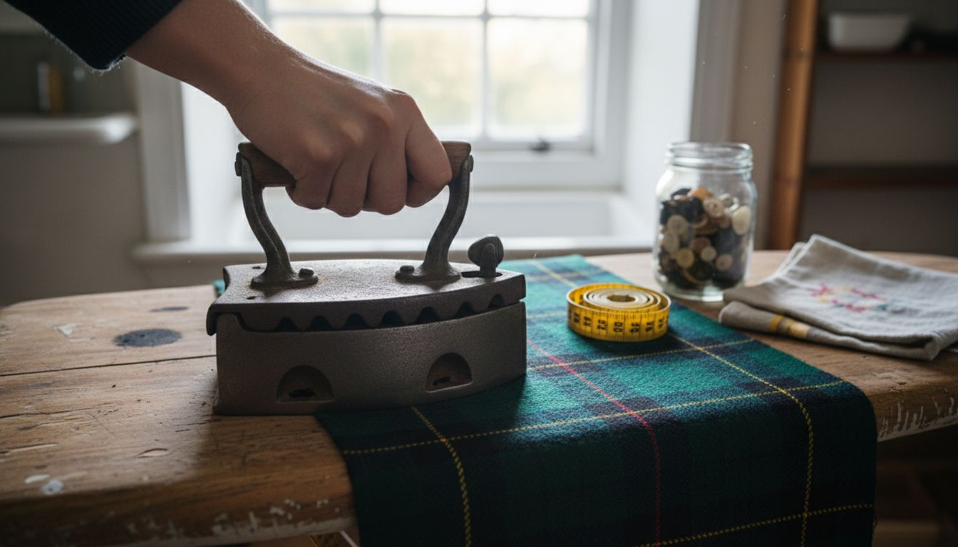 Ironing Harris Tweed before cutting fabric