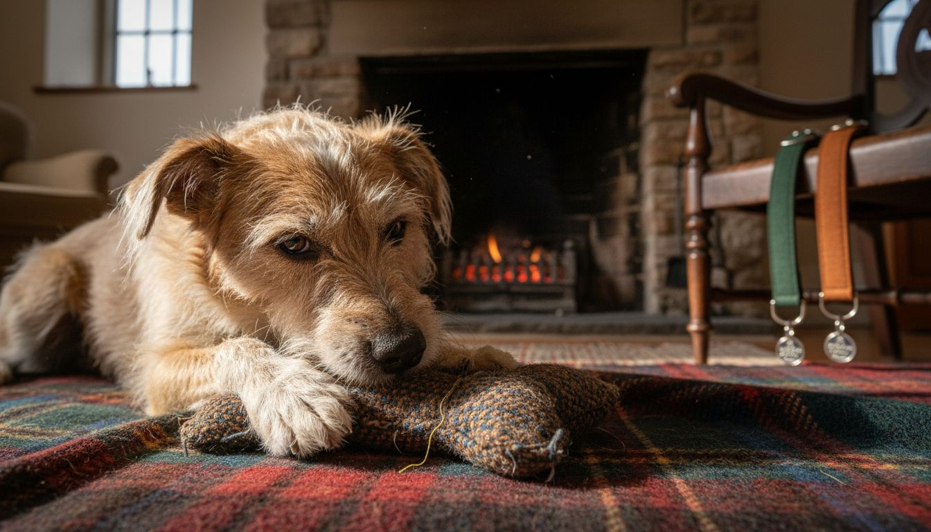 Terrier with durable Harris Tweed toy
