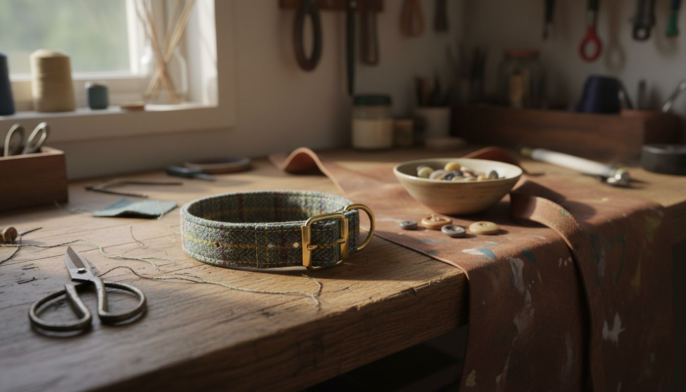 Close-up of artisan-made dog accessory details
