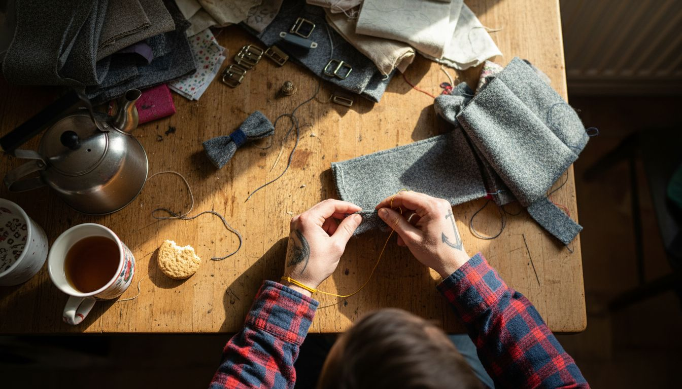 Hand sewing Harris Tweed dog accessory