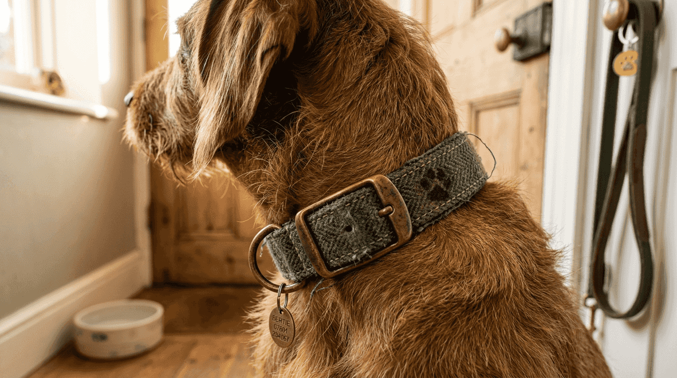 Close-up of sturdy dog collar details