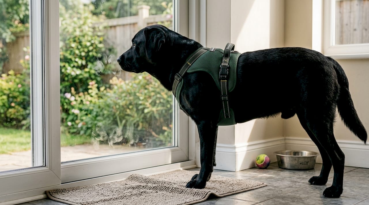 Dog wearing breathable comfortable harness