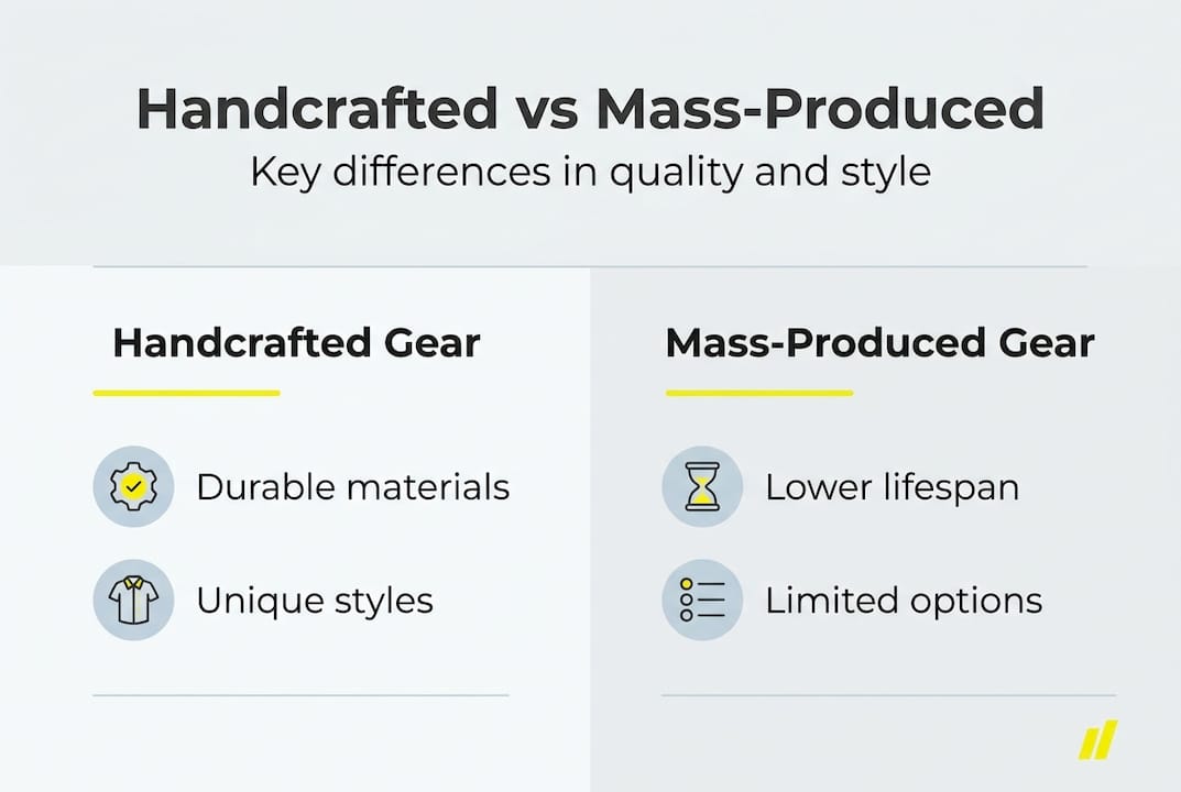 Infographic showing handcrafted versus mass-produced dog gear