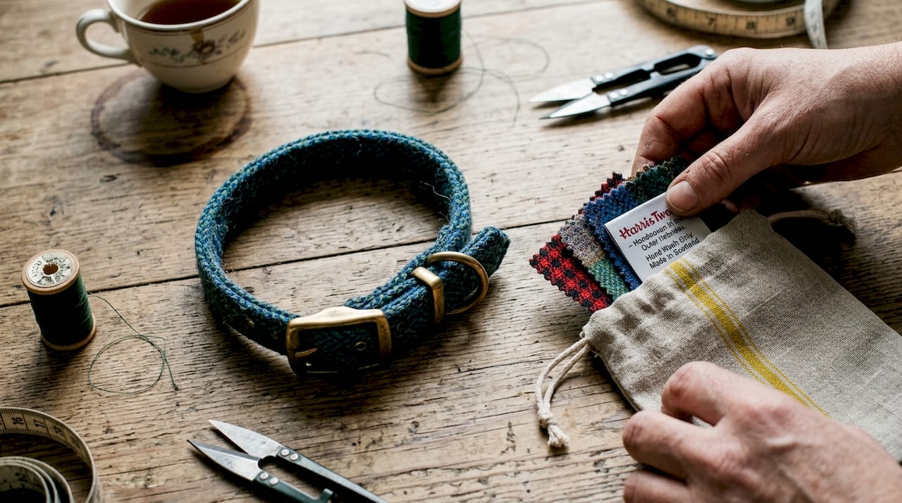 Handmade Harris tweed dog collar process
