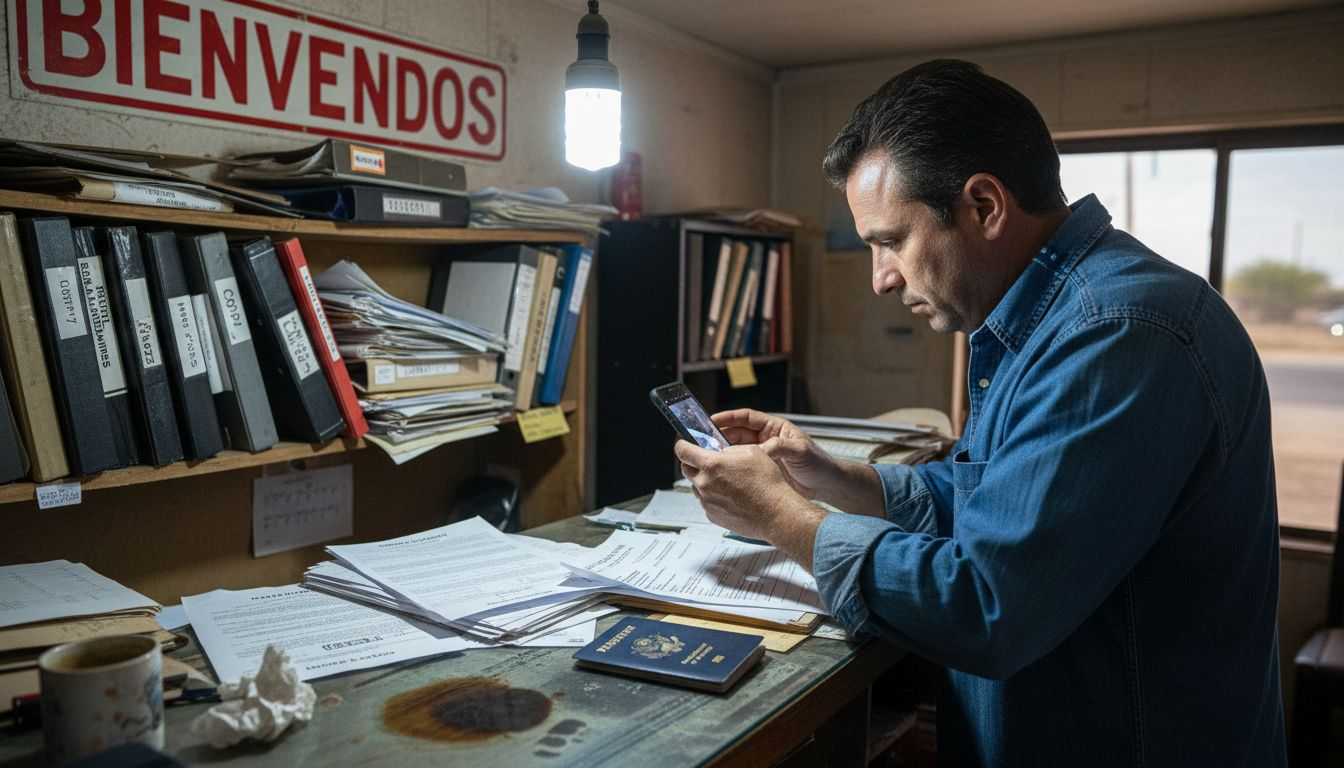 Man photographing car rental insurance paperwork