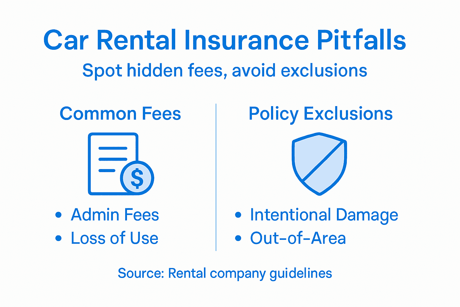 Infographic on car rental insurance fees and exclusions