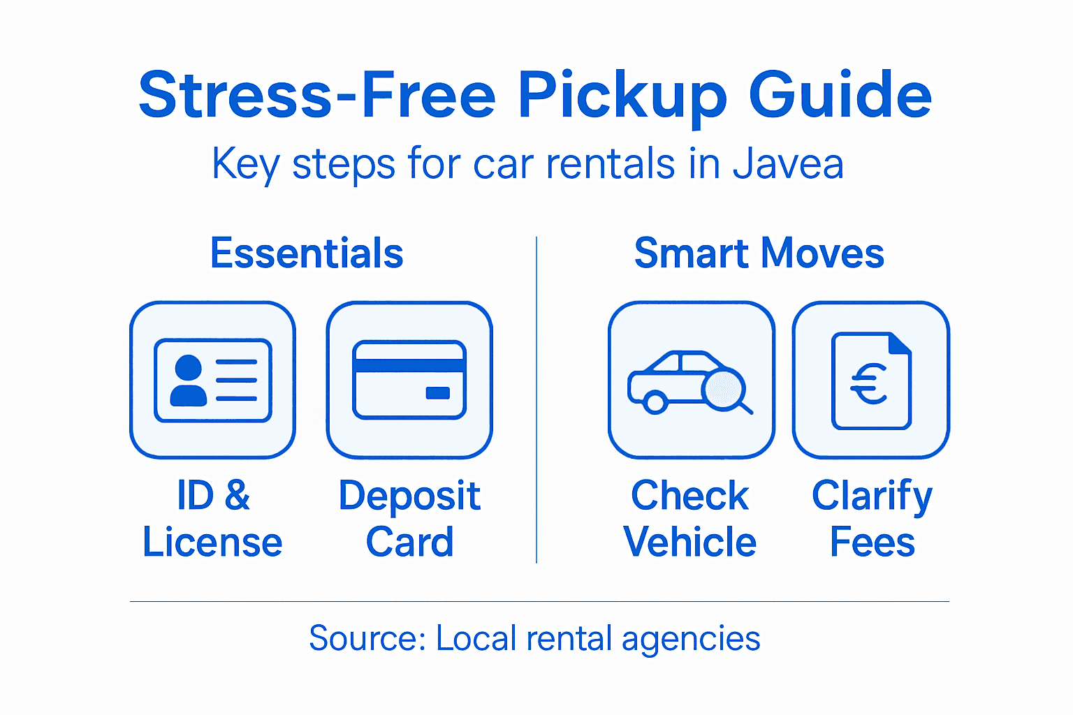 Infographic for car rental pickup steps in Javea