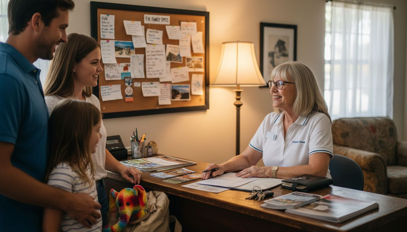 Rental agent greeting family with local tips