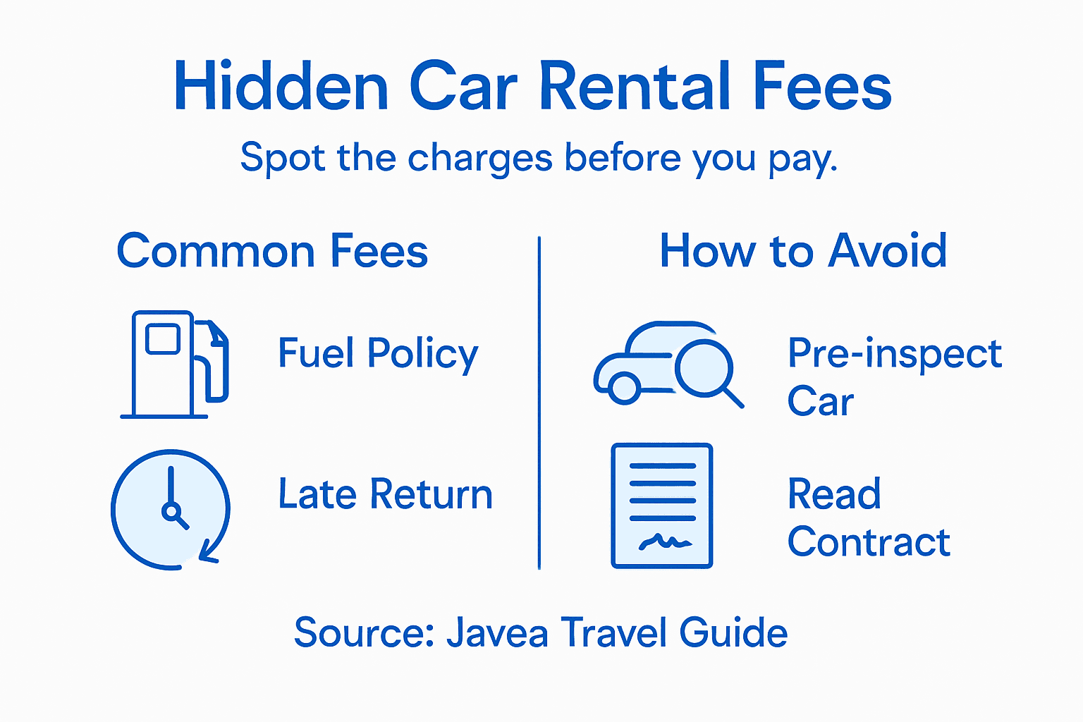 Infographic on spotting and avoiding hidden car rental fees