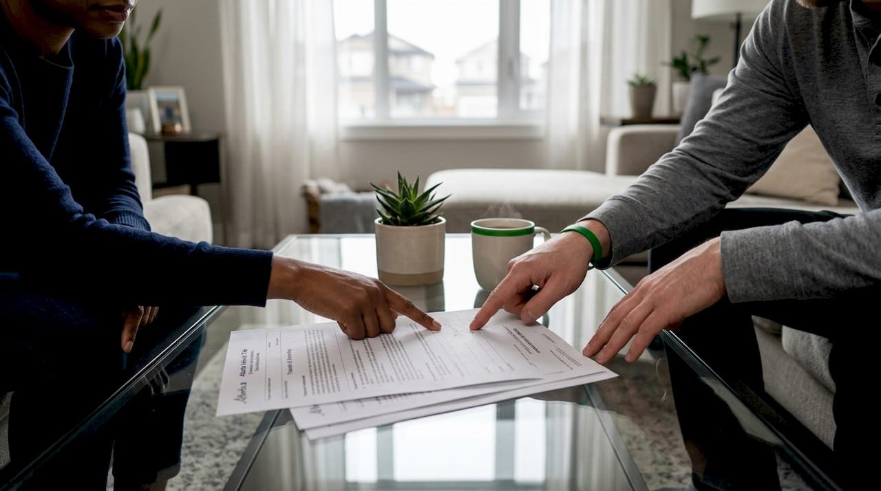 Hands reviewing vehicle title documents