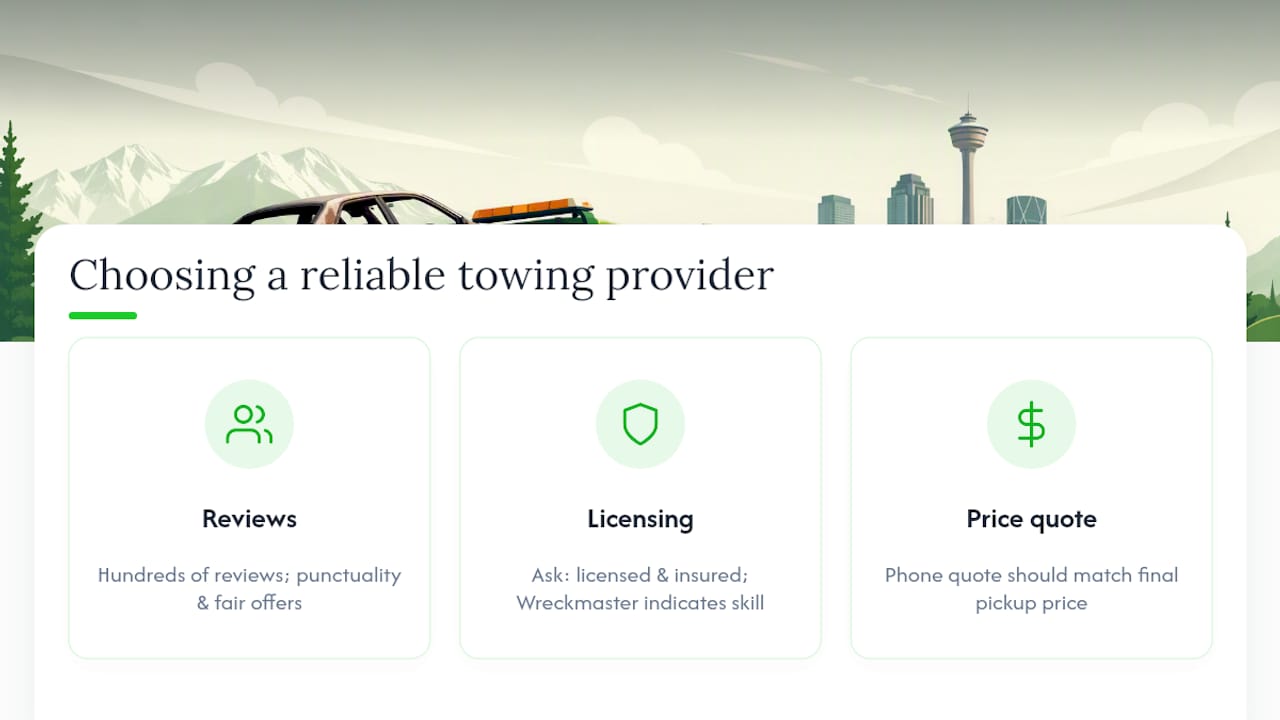 Diagram of criteria for choosing reliable towing provider