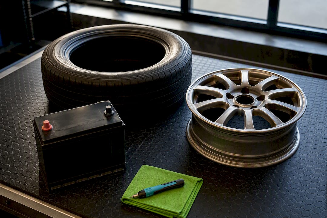 Separate tire rim and car battery