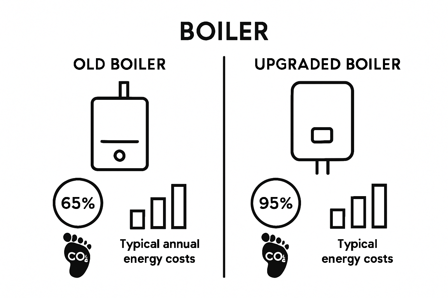 Infographic comparing old and modern boiler efficiency and savings
