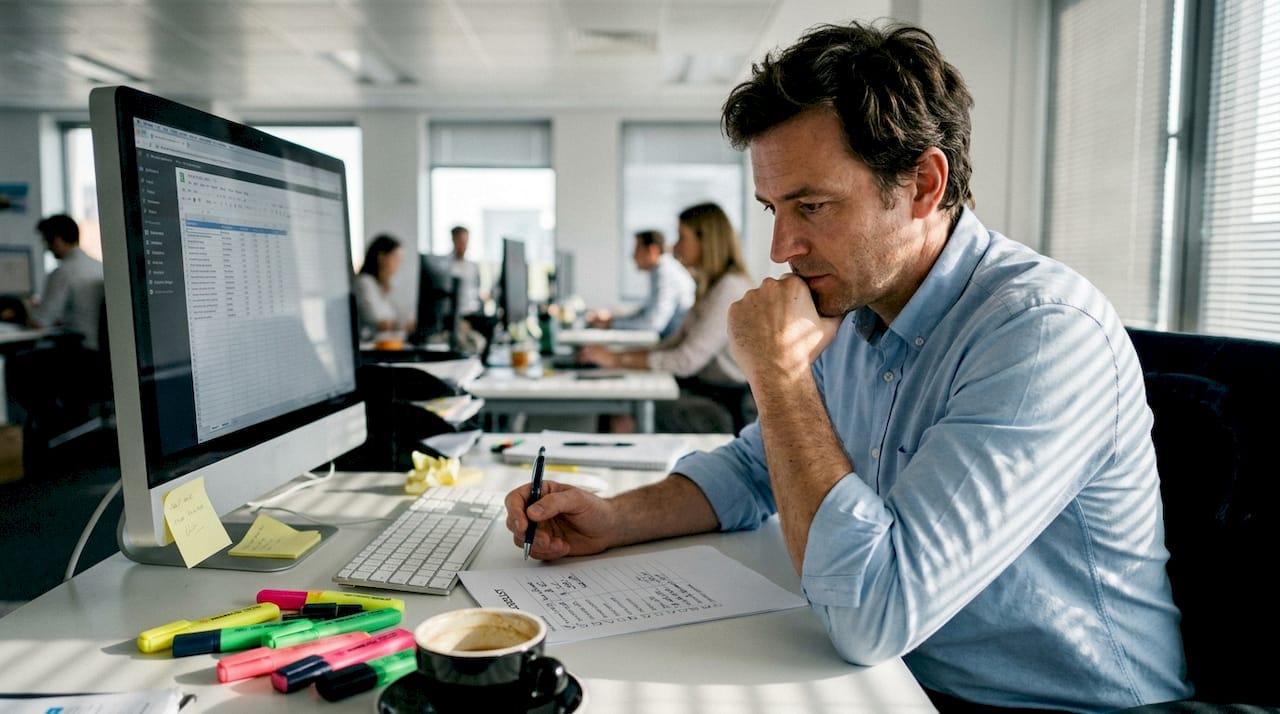Un responsable passe en revue les critères d’un projet d’intelligence artificielle, installé à son bureau.