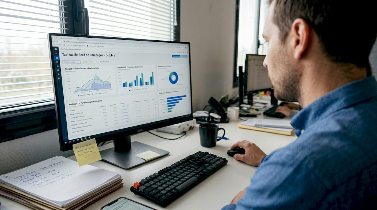 Un expert marketing en train d’analyser les performances d’une campagne basée sur l’intelligence artificielle.