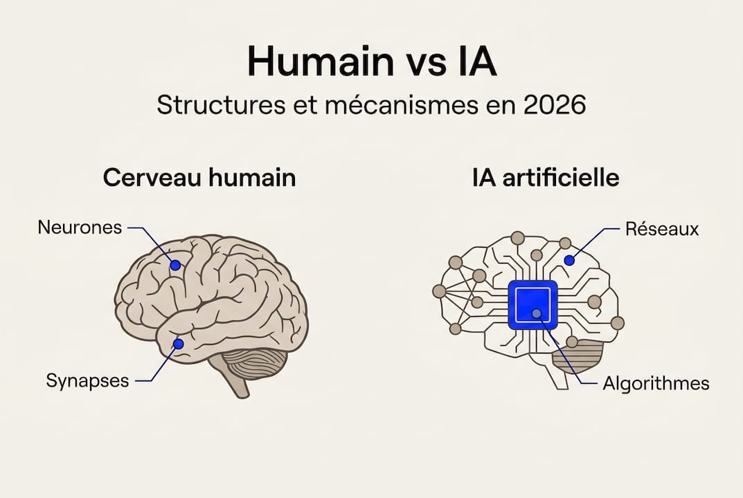 Comparatif visuel entre le cerveau humain et l’intelligence artificielle