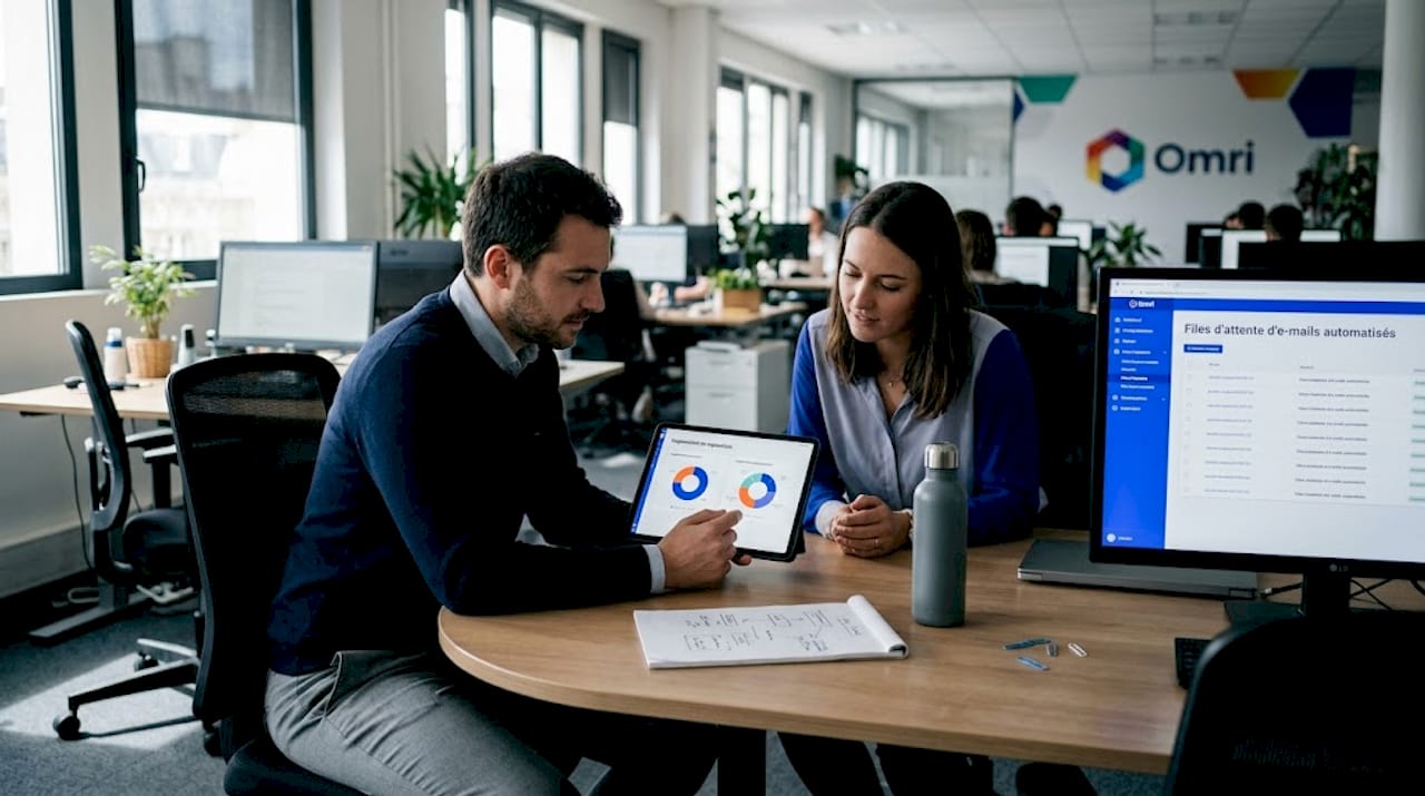 L’équipe analyse ensemble les résultats des campagnes d’automatisation marketing.
