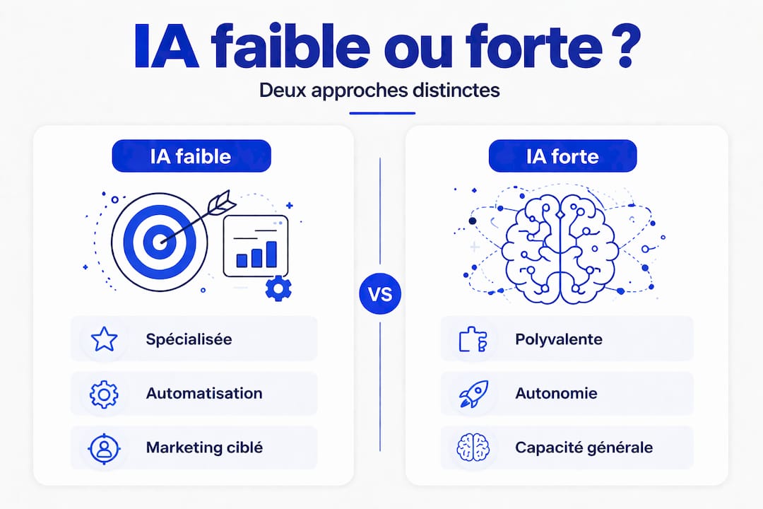 Infographie : les différences entre l’IA faible et l’IA forte appliquées au marketing