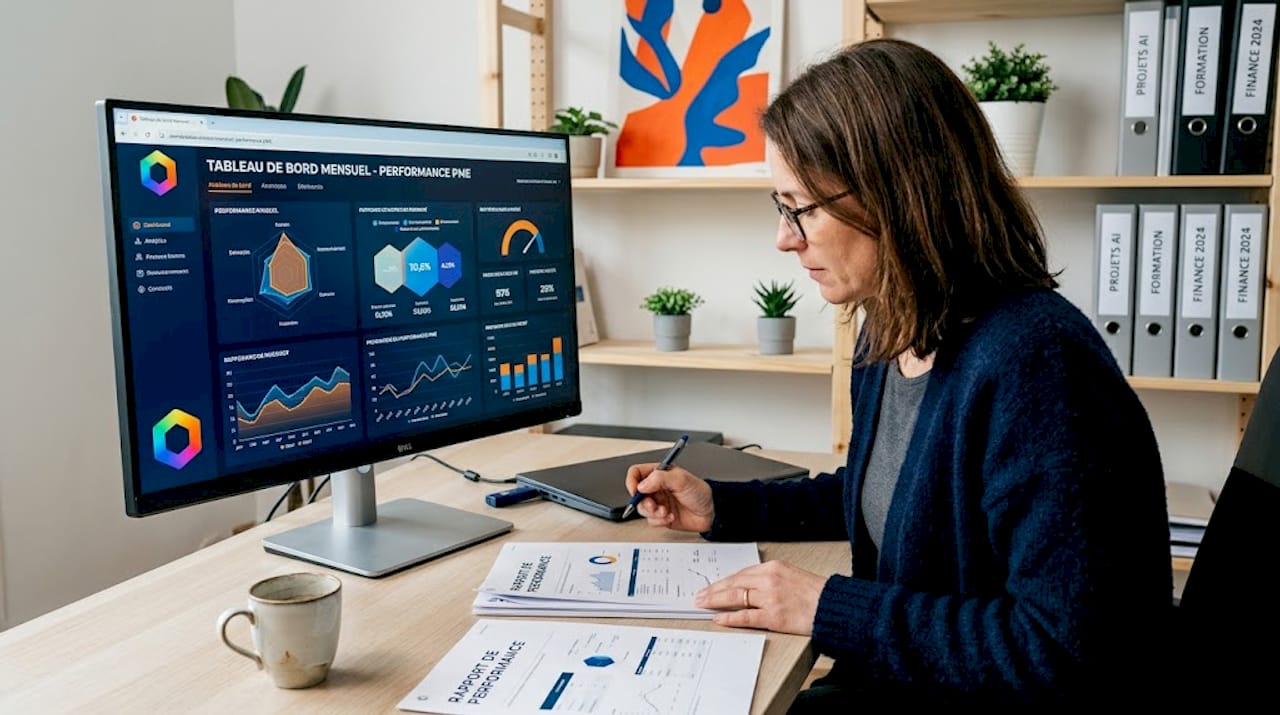 Un analyste métier consulte le tableau de bord intelligent dédié aux PME.