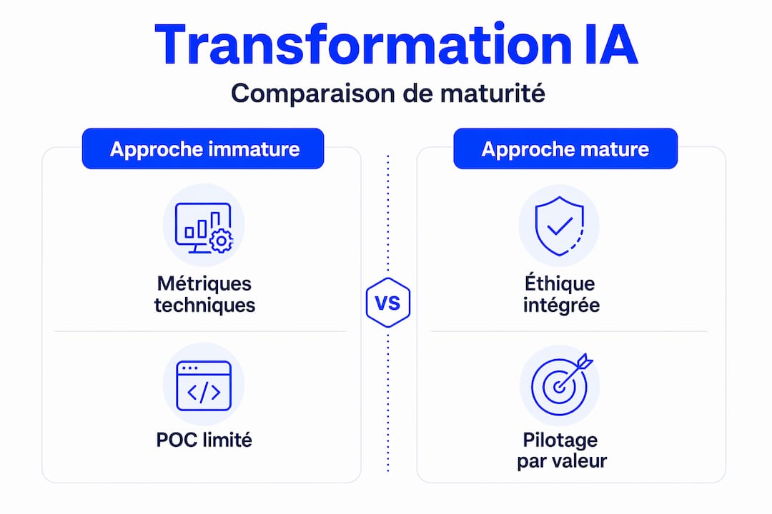 Infographie : évolution de la maturité et transformation par l’IA face aux approches traditionnelles