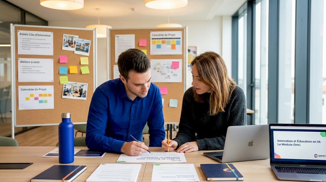Des professionnels échangent et travaillent ensemble dans un espace de bureau ouvert, favorisant la collaboration et la créativité.
