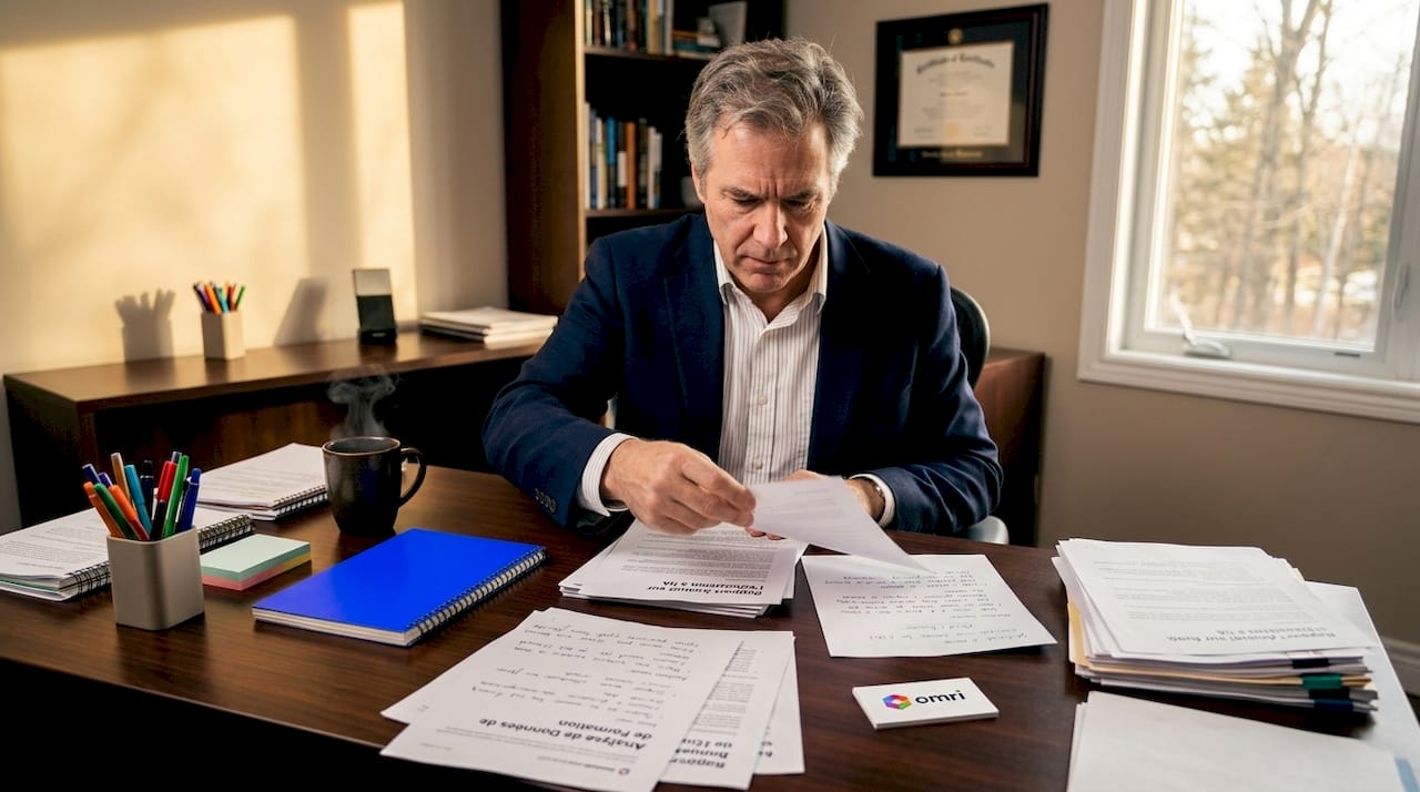Un responsable en train d’organiser ses dossiers et priorités sur son bureau.