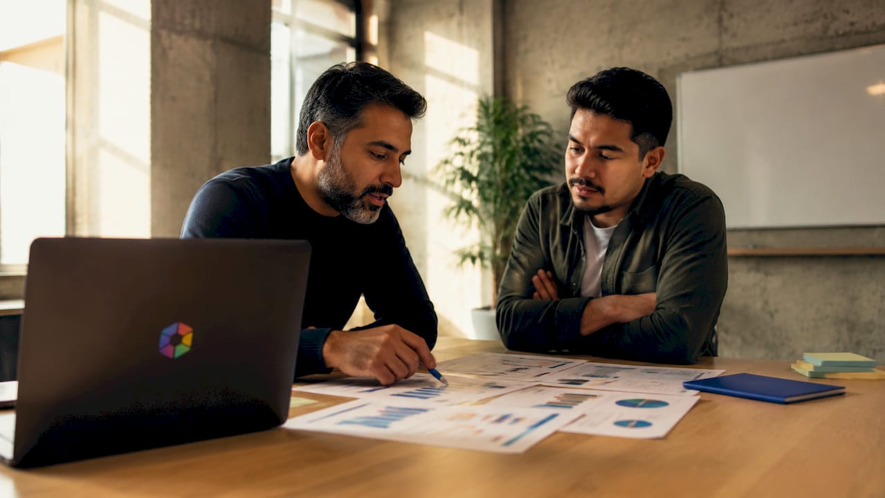 Deux professionnels échangent sur la segmentation B2B lors d'une réunion.