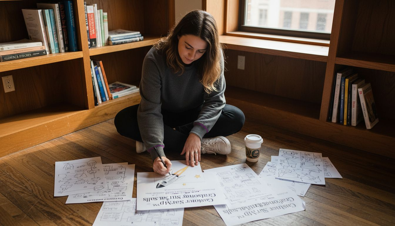 Woman reviewing customer persona workshop materials