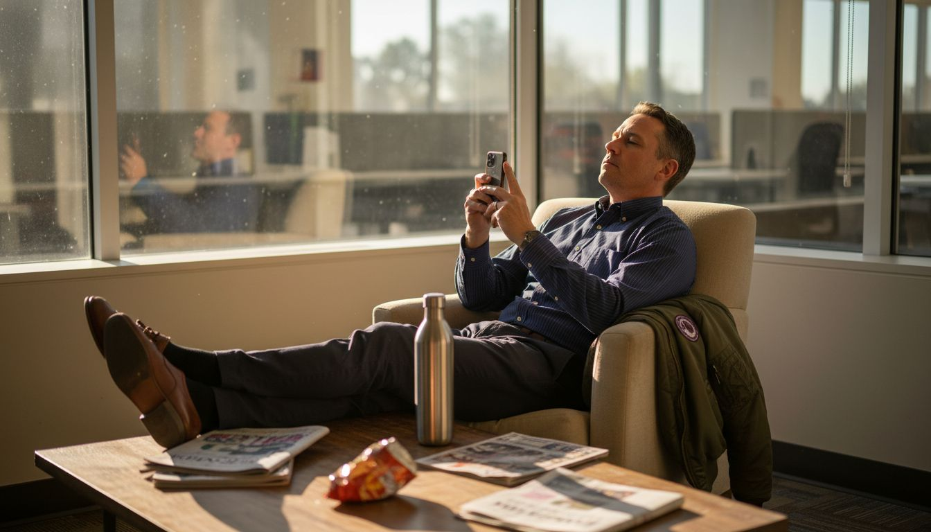 Employee resting in office break room