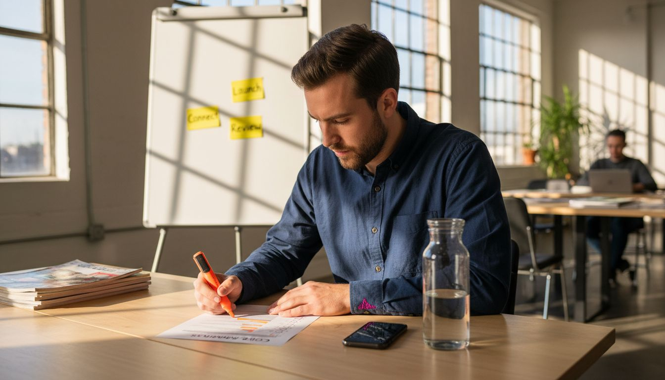 Entrepreneur highlighting brand actions checklist