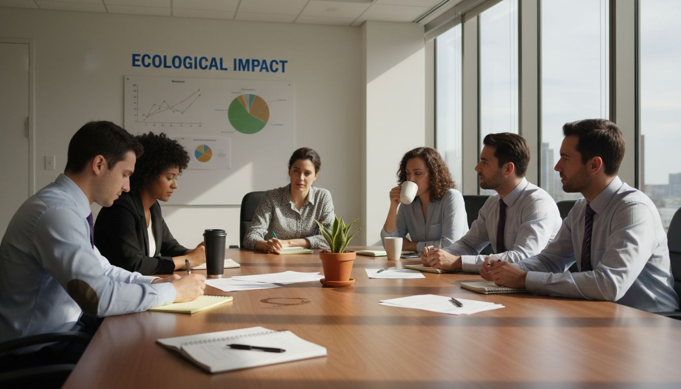 Team discussing ecological branding in boardroom