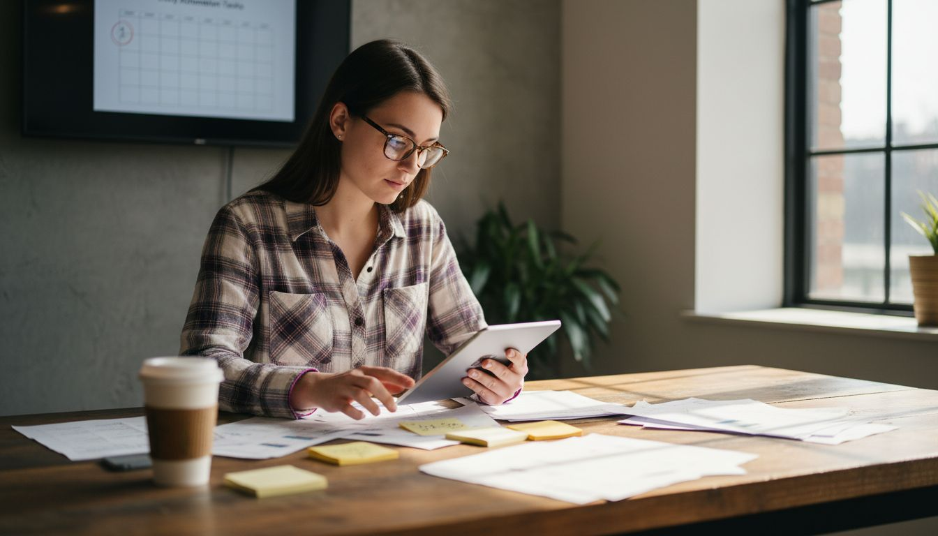 Entrepreneur using tablet for automated tasks