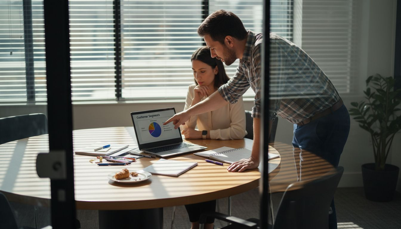 Team discussing audience segments at round table