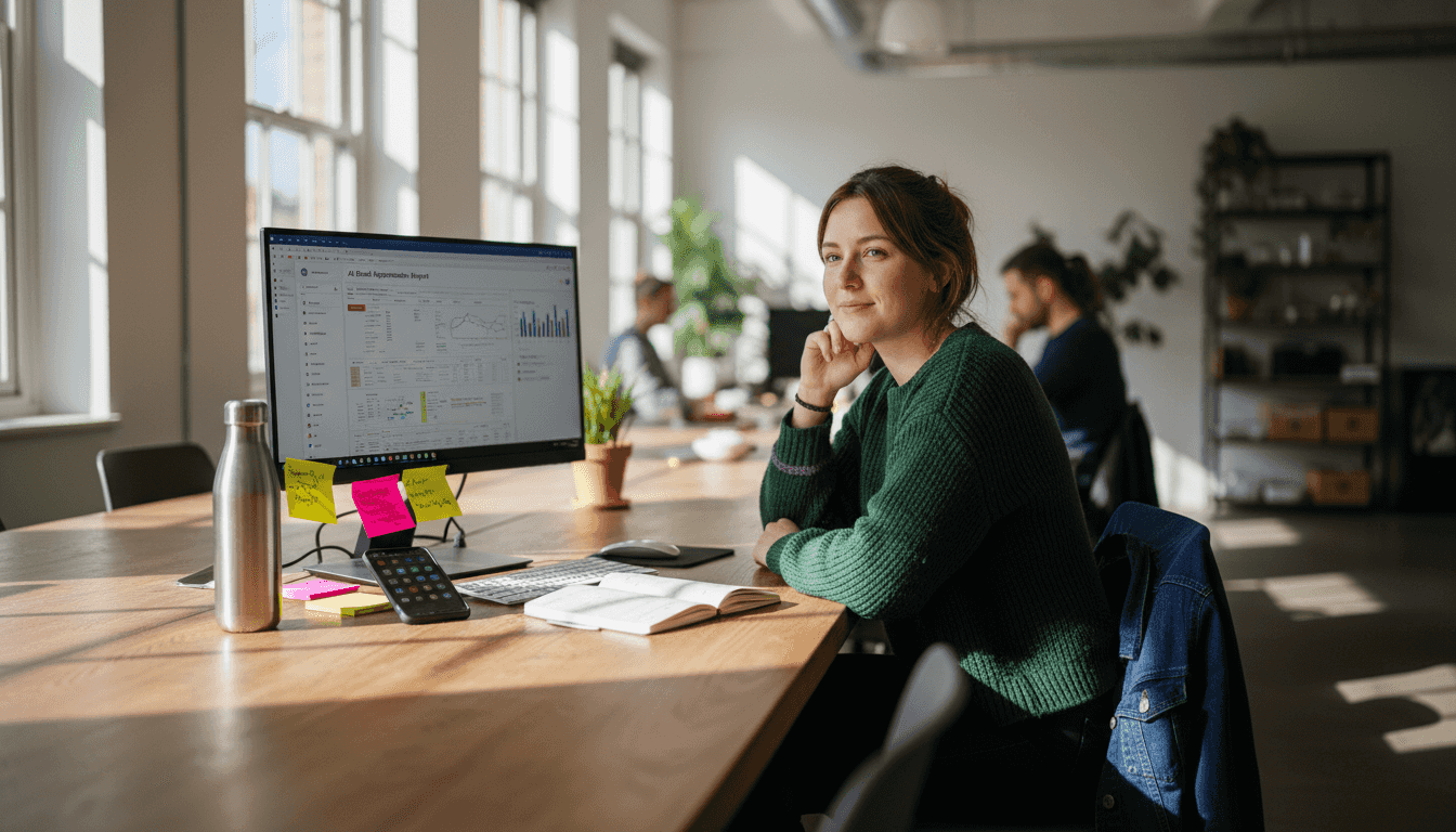 Founder checking AI tools in coworking space