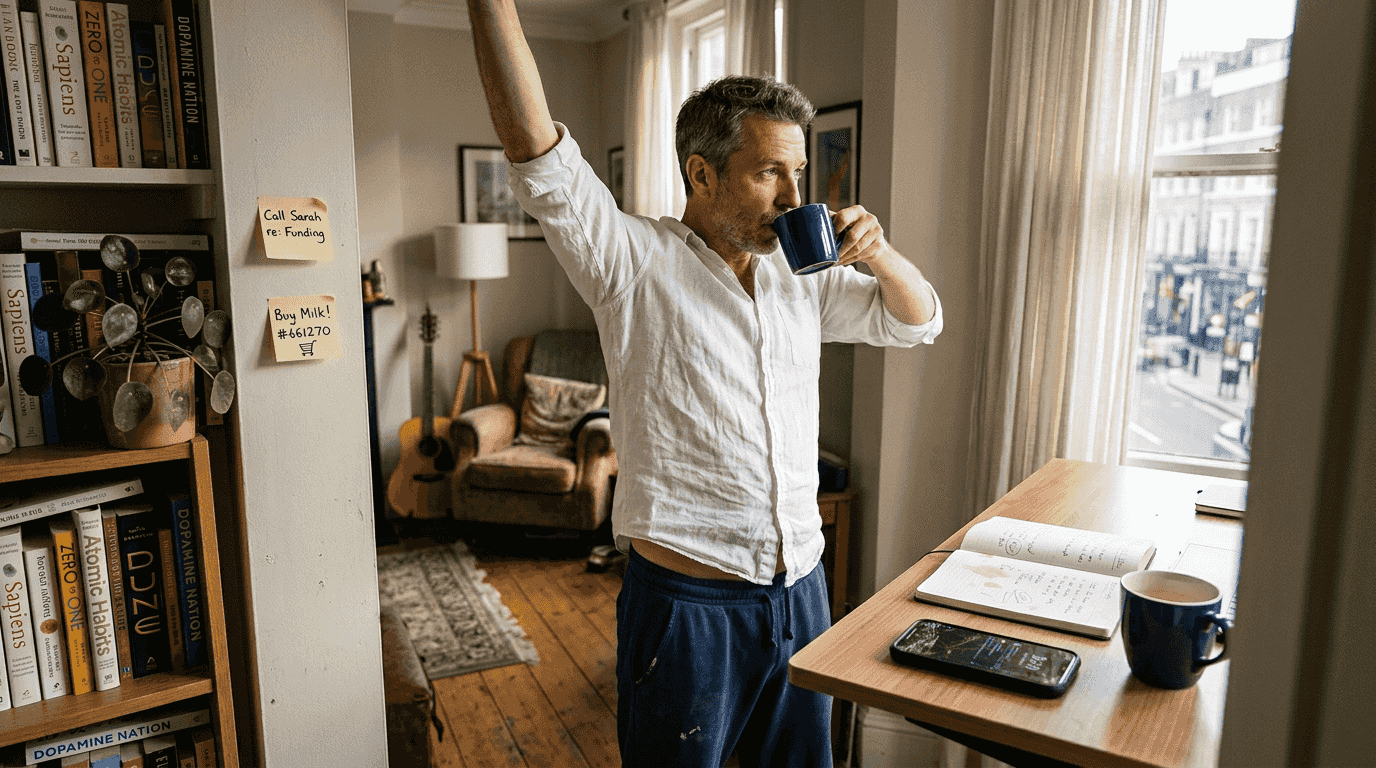 Entrepreneur taking self-care break at desk