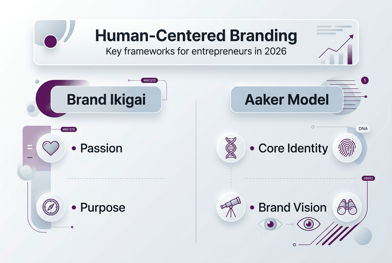 Infographic on branding frameworks and focus areas
