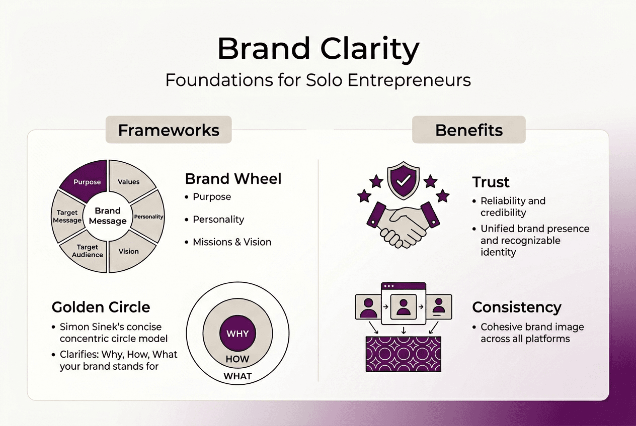Infographic of brand clarity frameworks and benefits