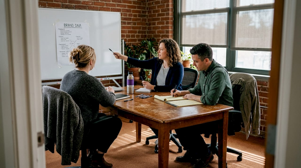 Team reviews brand DNA framework together