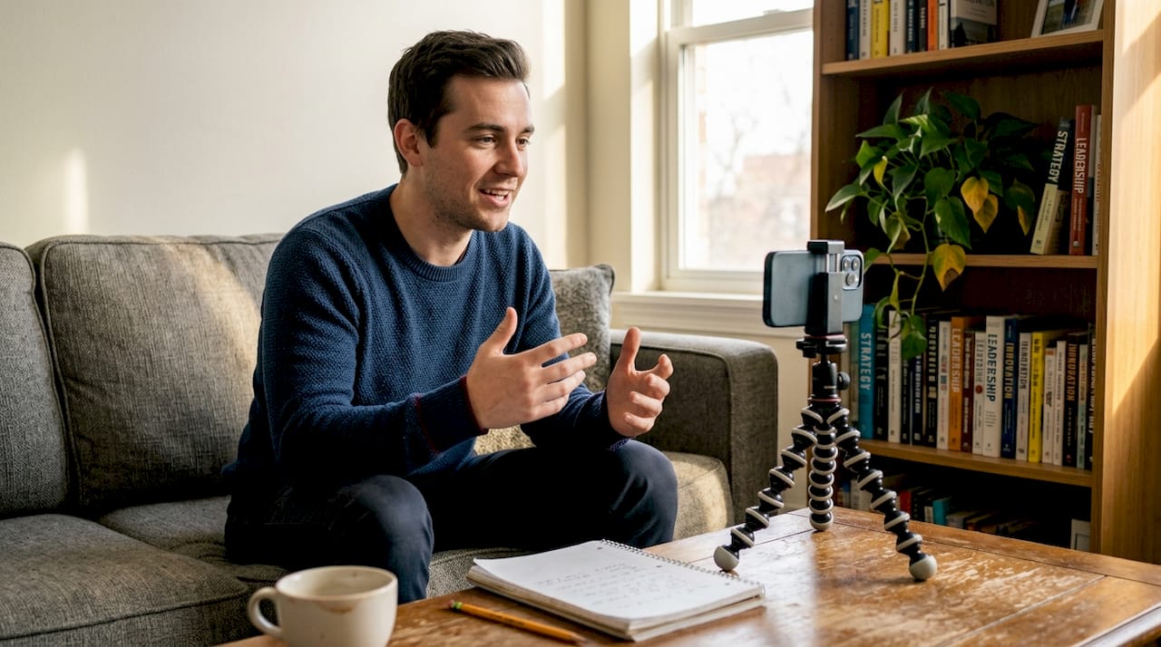 Man recording sincere brand message for video