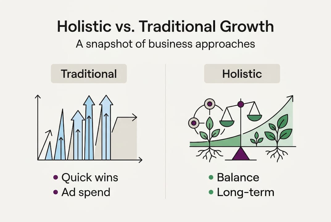 Infographic comparing holistic and traditional growth