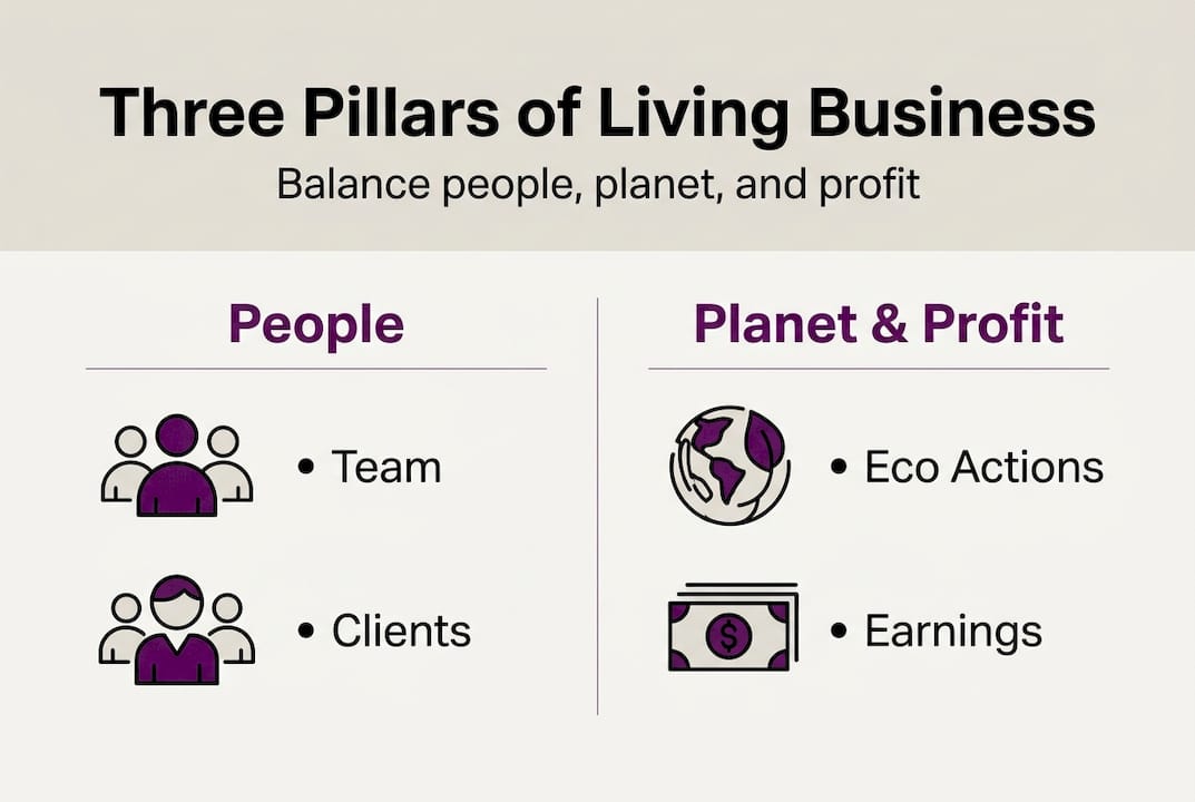 Infographic showing living business pillars