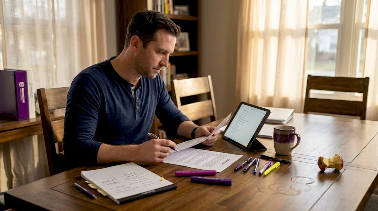 Business owner reviews values-aligned contract