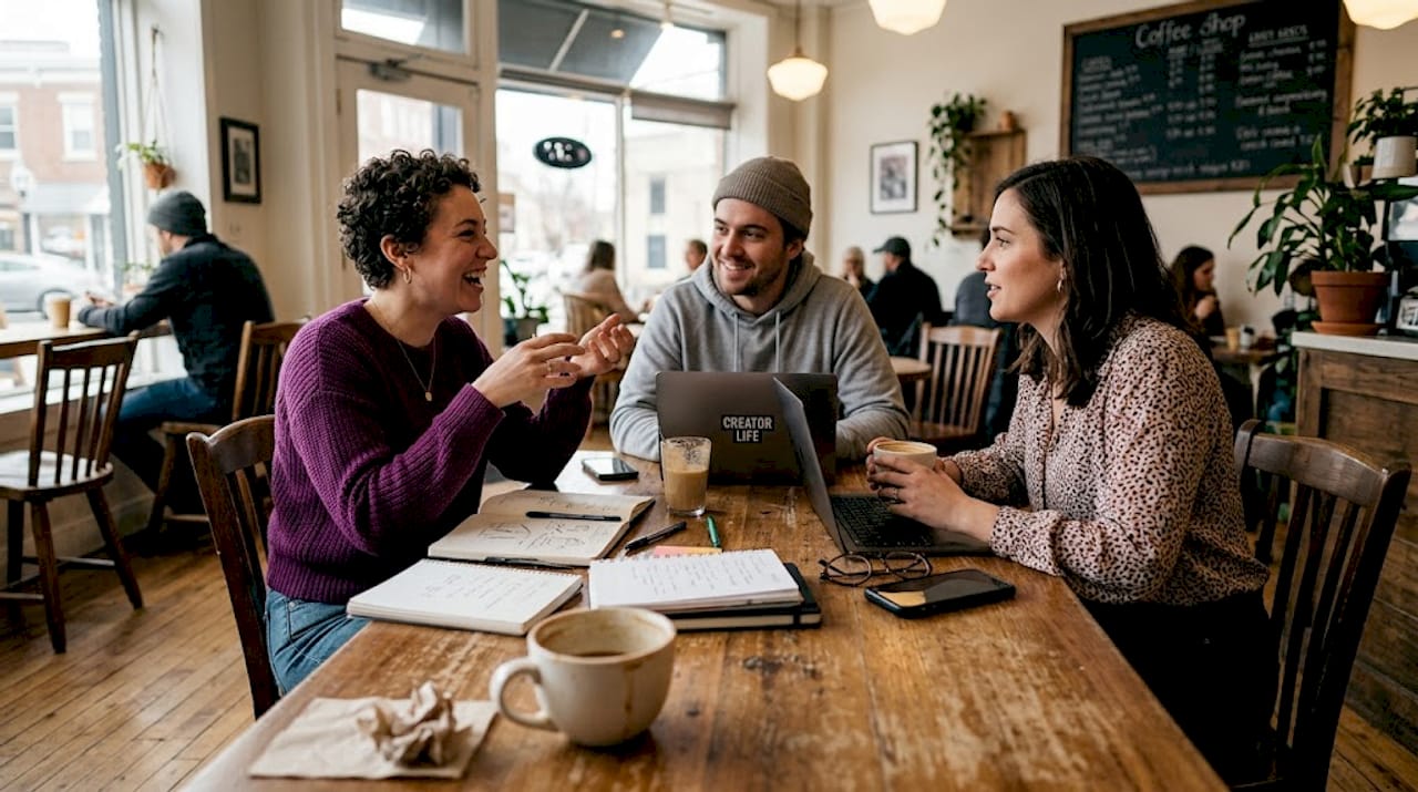 Creators talking trust in cozy café
