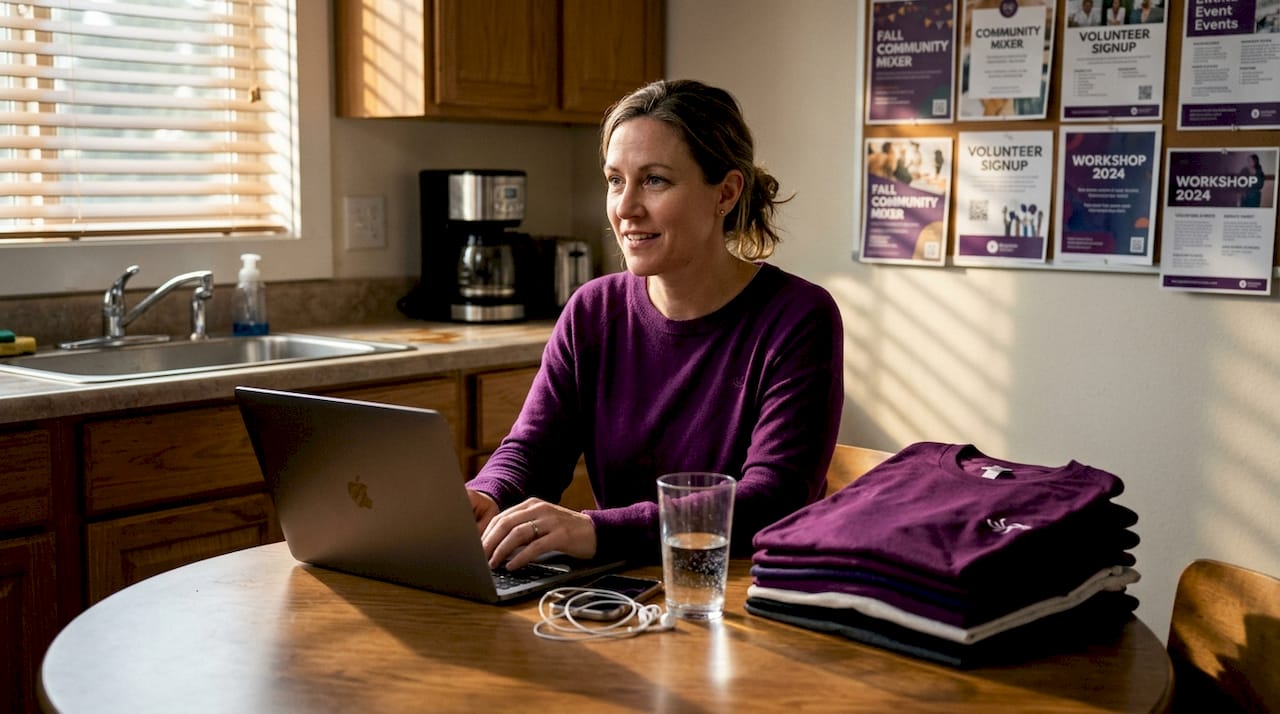 Brand manager engaging with community at table