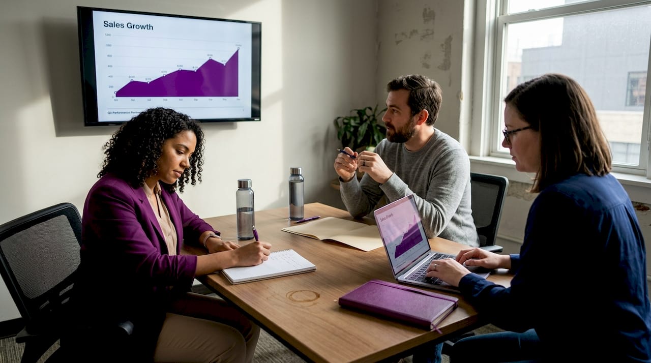 Team discusses sales growth campaign results