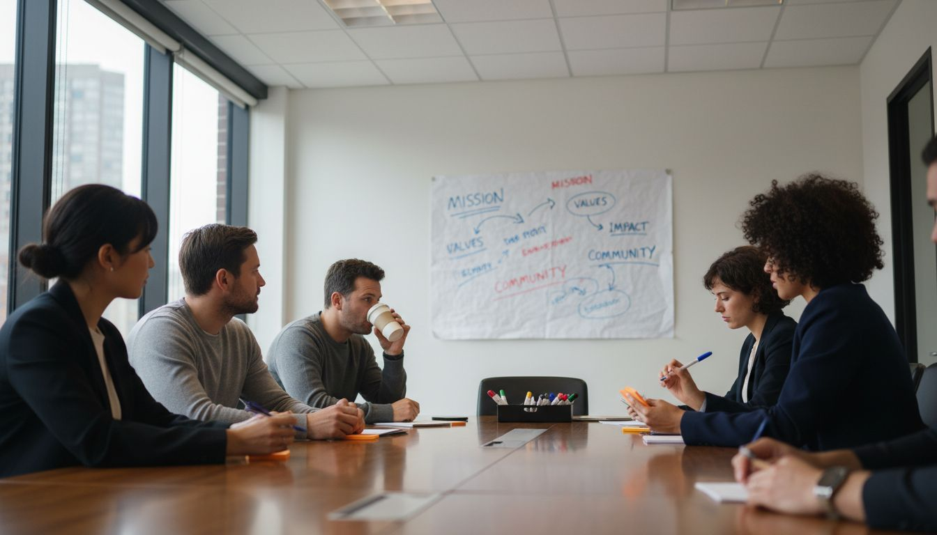 Team collaborating in brand purpose workshop