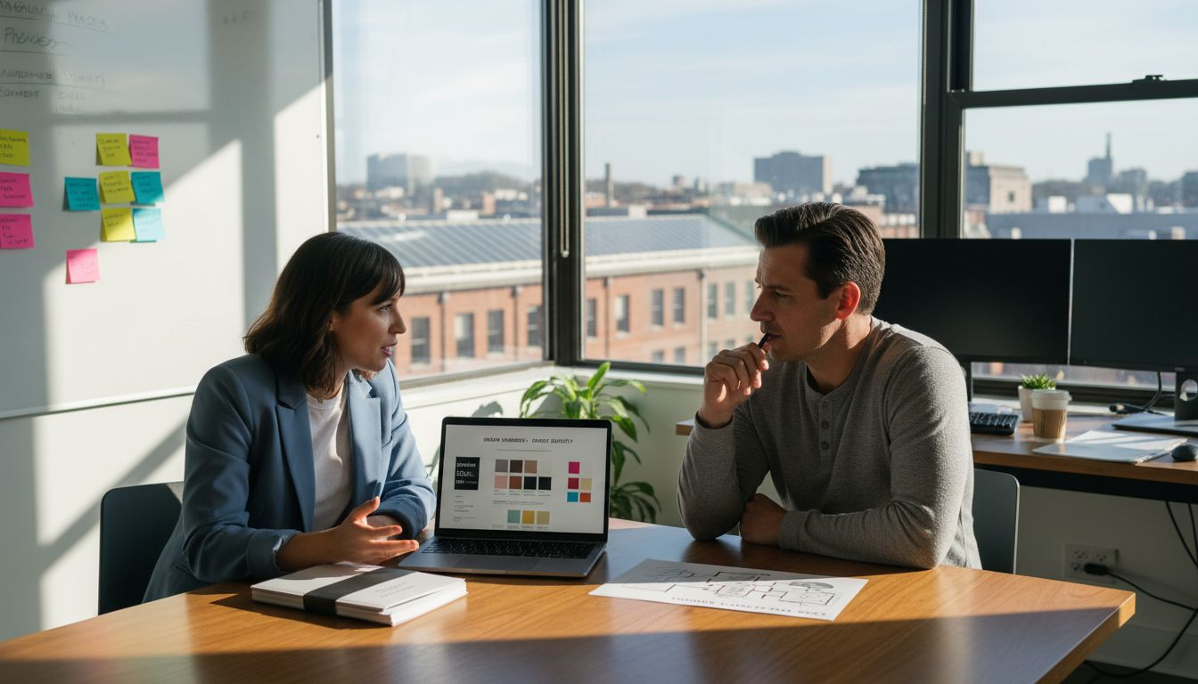 Managers reviewing brand identity materials